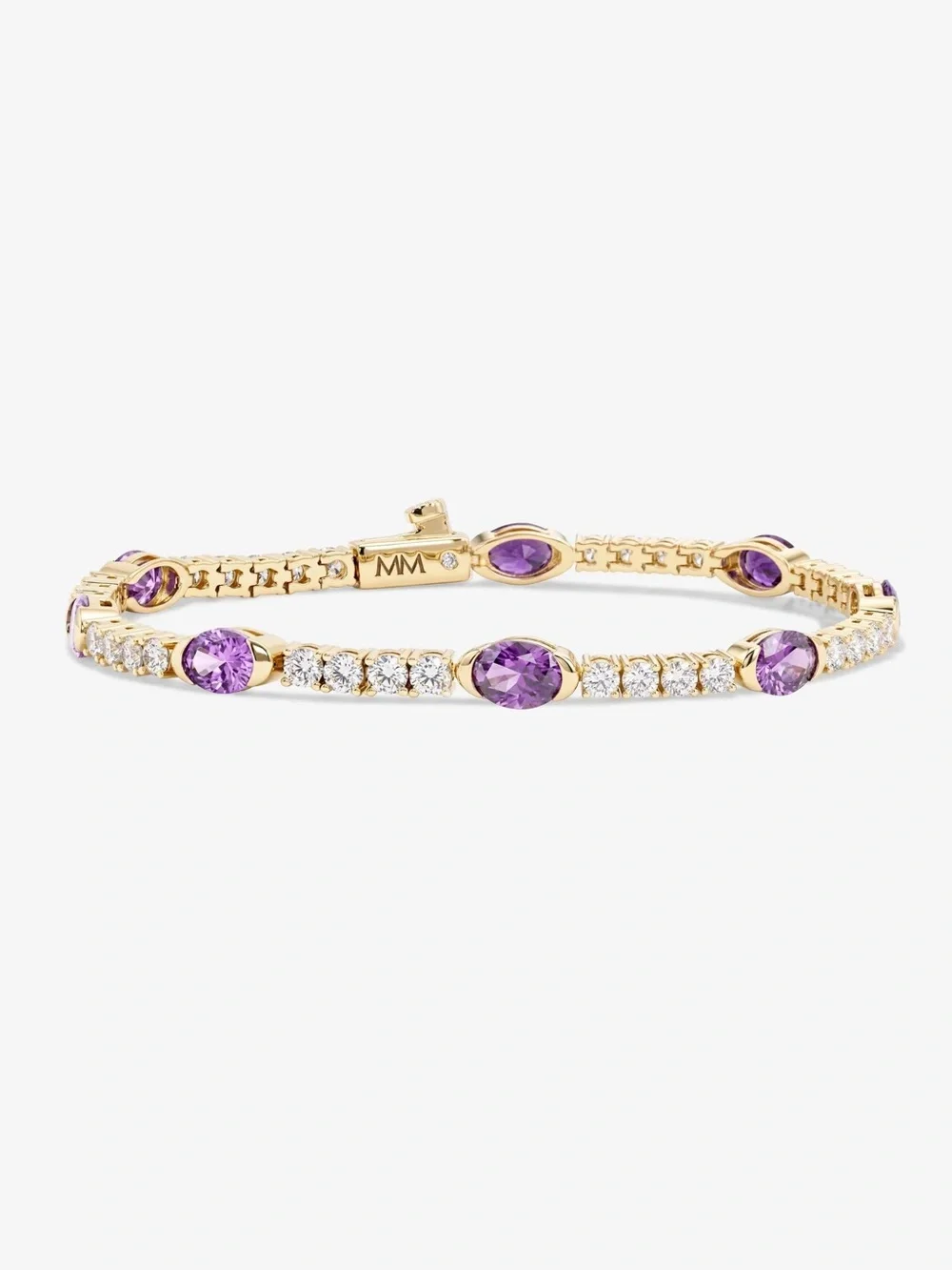 Melinda Maria Gold Bracelet with Simulated Amethysts and Diamondettes- 6.5”